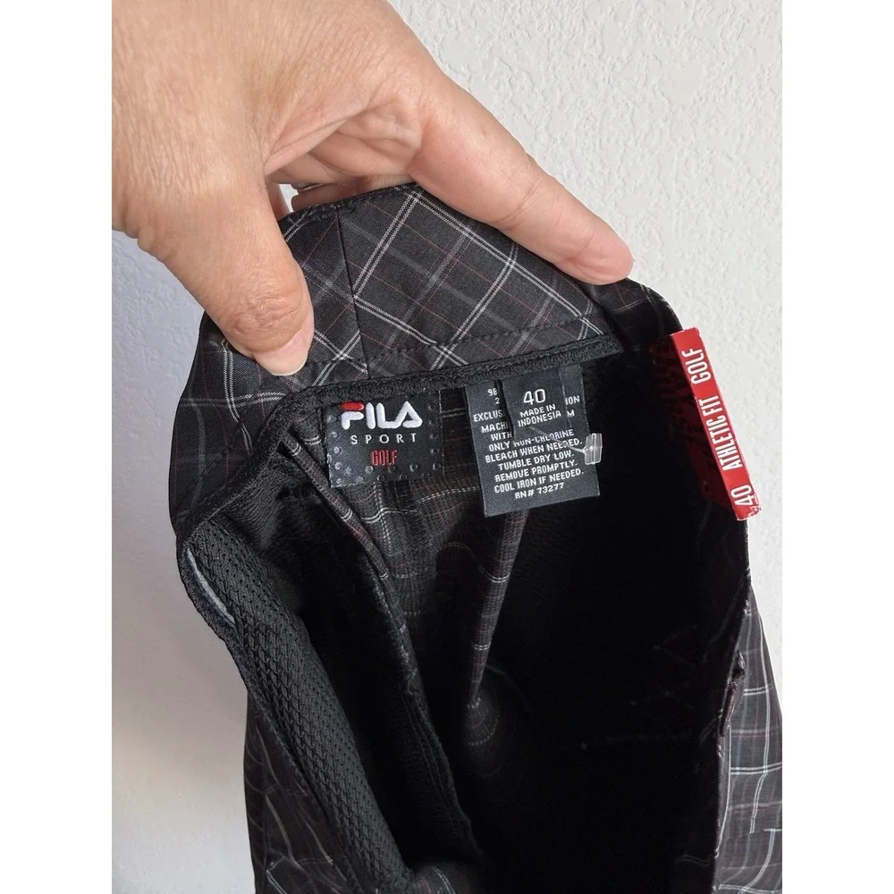 Fila Sport Golf Shorts Mens Sz 40 Black Plaid Performance Flat Front Stretch NEW